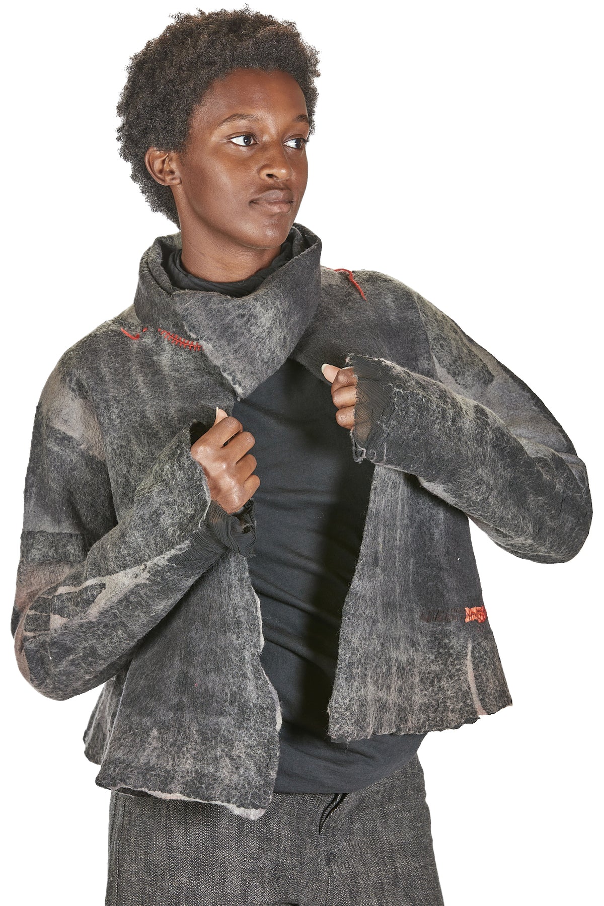 \GESTIONALEimgBeestore29314-1 A IVO MILAN RADICAL FASHION presents AGOSTINA ZWILLING grey and red hand made reversible wool jacket..jpg