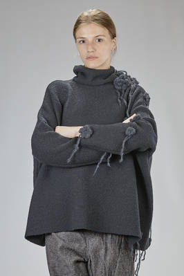 wide hip-length sweater in linx knit of wool and cashmere with silk roses  - 384
