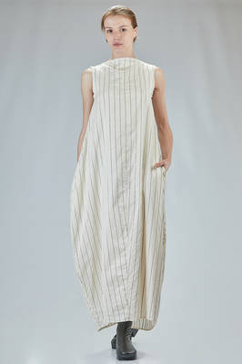 long and wide dress in washed cotton and cupro canva with vertical stripes  - 163