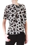 optical print short sleeves asymmetric drape shirt  - 