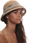 straw cloche with bands of printed muslin  - 