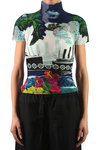 Steamship and flowers printed turtleneck top  - 