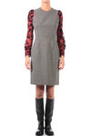wool check dress with devoré velvet sleeves  - 