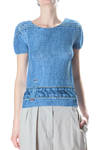 pleated top in printed stone wash denim design  - 