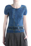 pleated top in printed washed denim design  - 