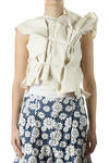 abstract gilet in origami-like crushed cotton layers  - 