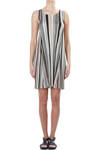 vertical stripes printed pleated dress  - 