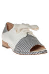 scarpa con lacci in pelle di vacchetta a tinta unita e canvas di cotone rigato - I.N.K.- Italian Natural Kollection Shoes 