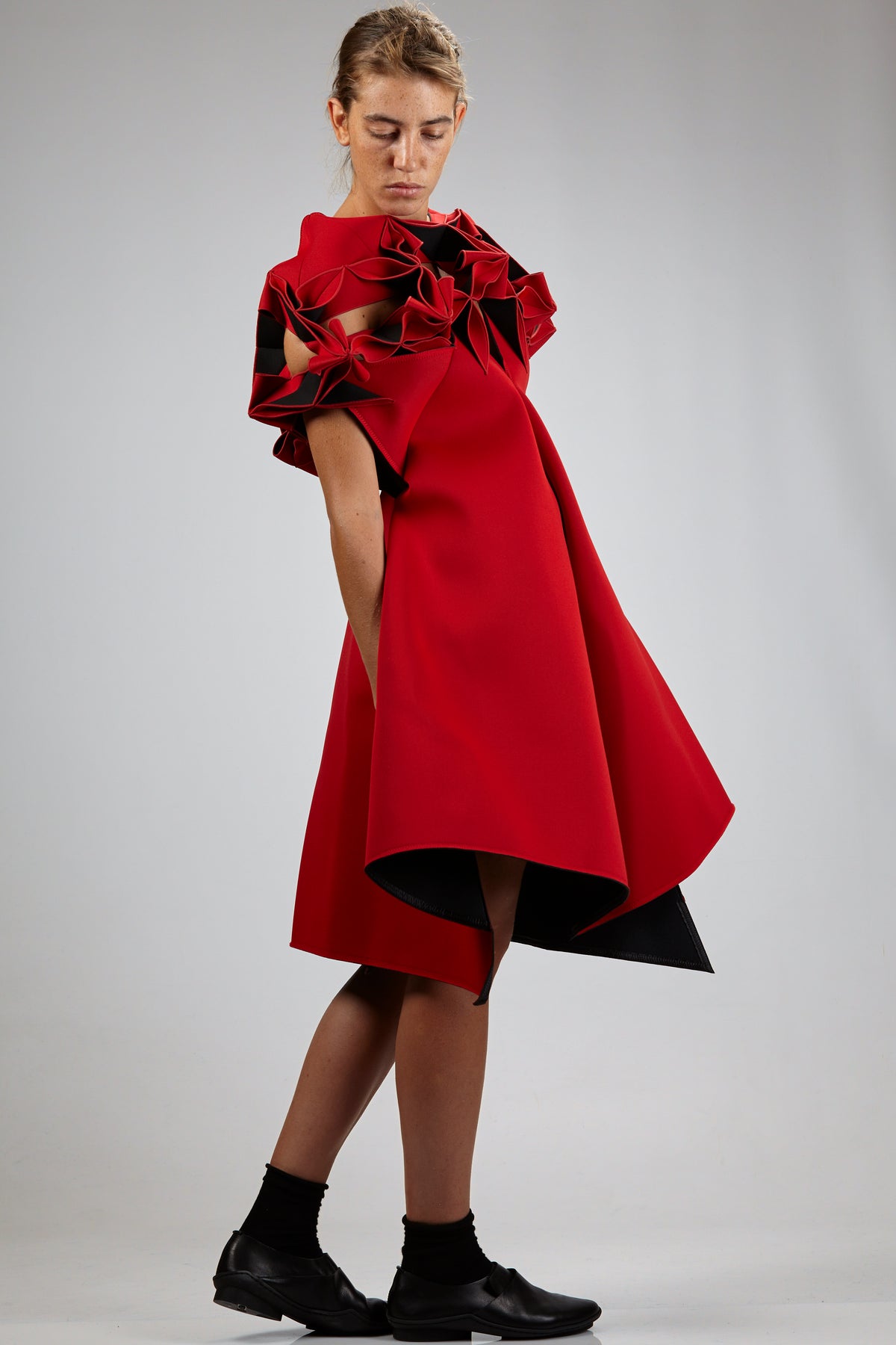 'Sculpture' dress in nylon neoprene