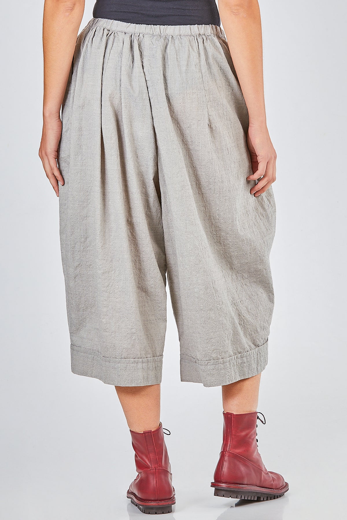 short, wide trousers in washed wool and polyamide crêpe