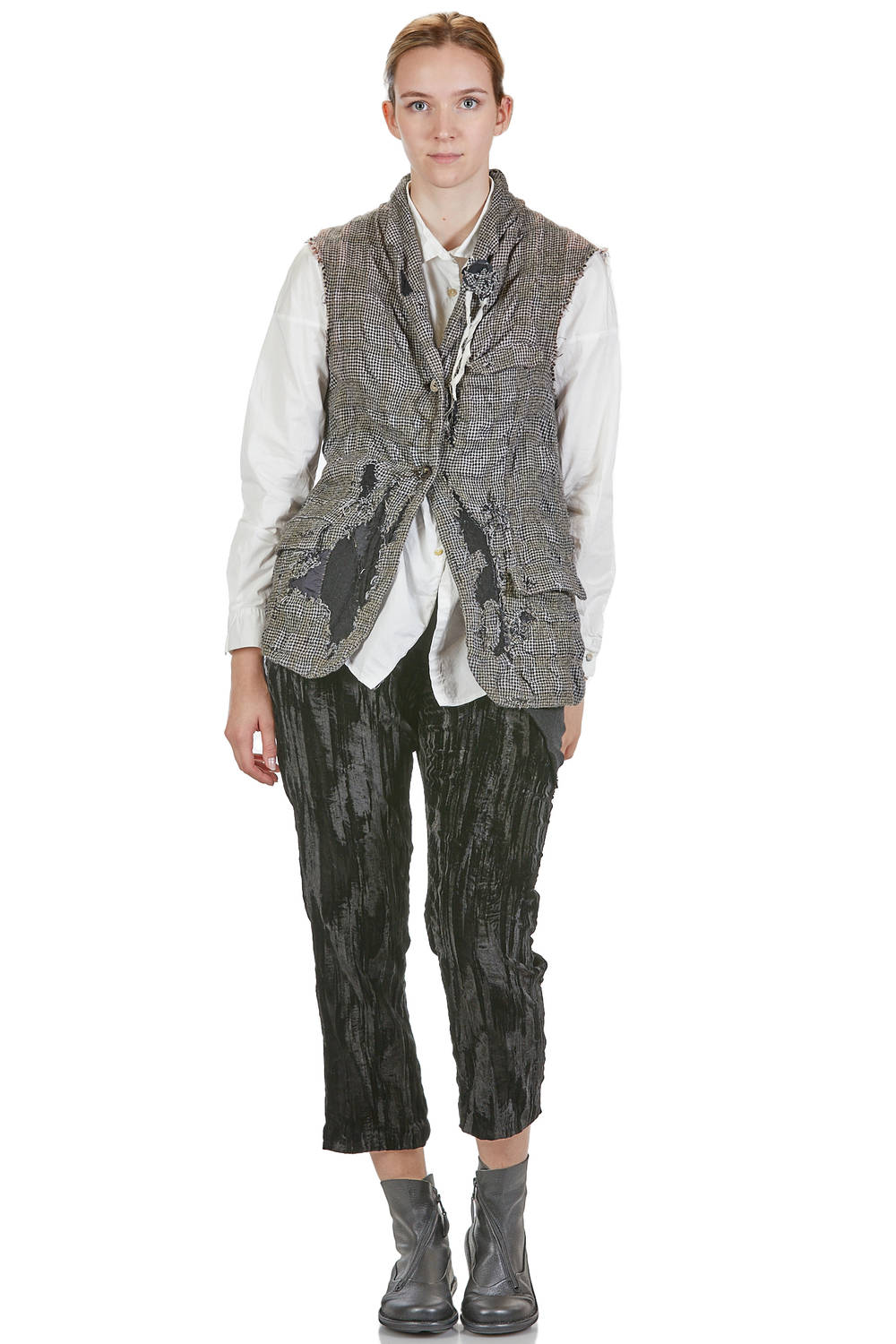 ARCHIVIO J. M. RIBOT - Men's Vest In Vintage Prince Of Wales Wool And Hand-Washed  Cotton :: Ivo Milan