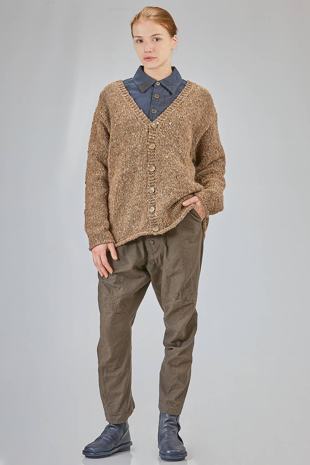 YUTA MATSUOKA - Hip-Lenght Cardigan, Wide, In Melange Wool