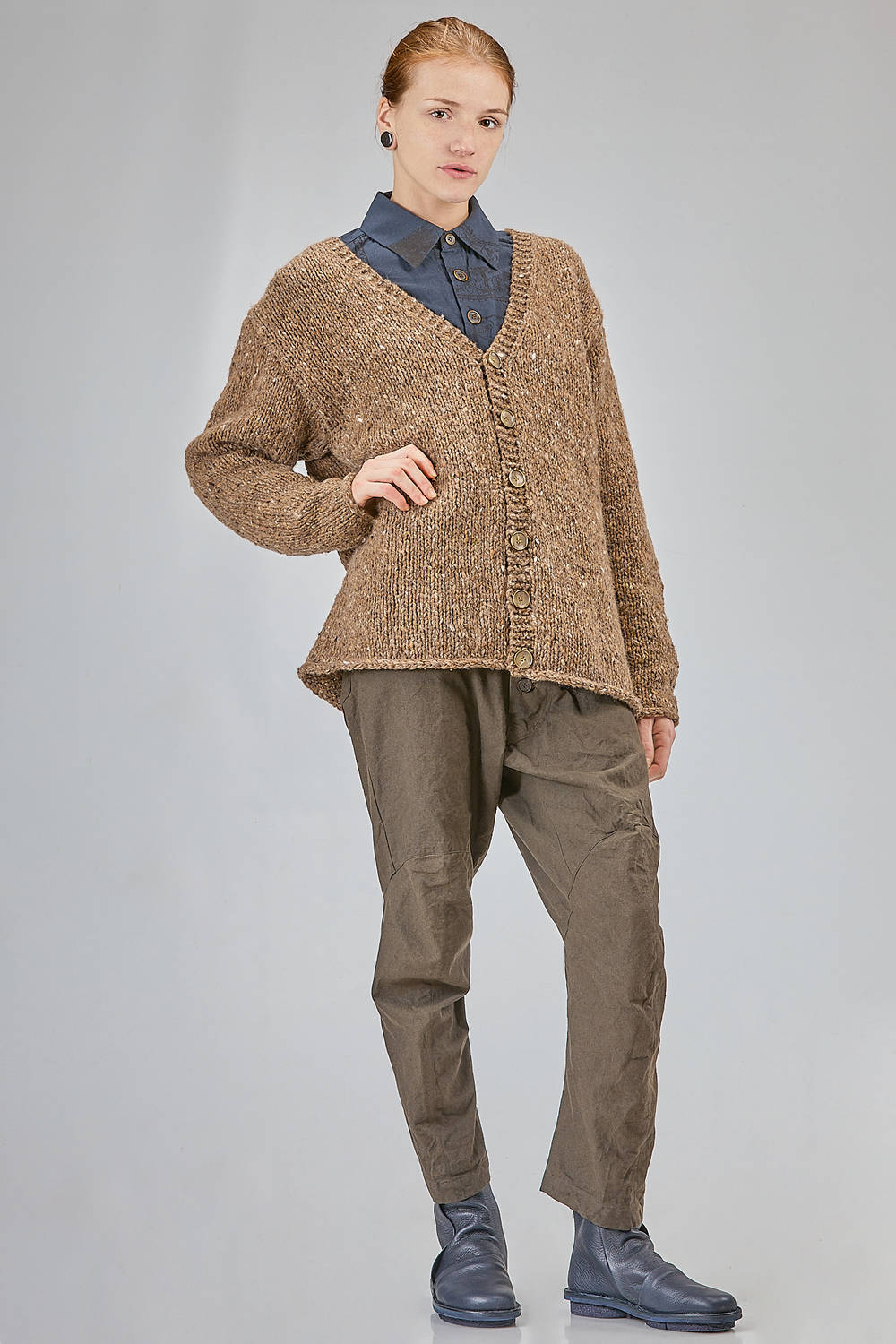 YUTA MATSUOKA - Hip-Lenght Cardigan, Wide, In Melange Wool