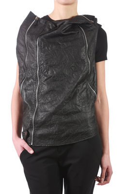 double zip fastening  leather waistcoat -  