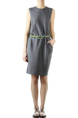 knit cotton asymmetric dress with belt - OYUNA 
