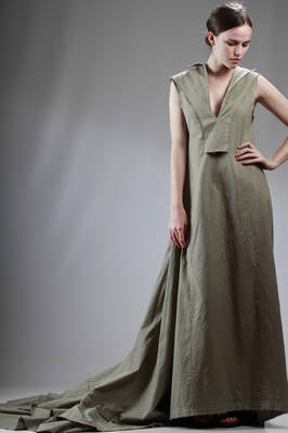 YOHJI YAMAMOTO - Long Train Dress In Organic Cotton Serge :: Ivo Milan