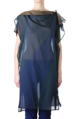 bias striped band printed voile tunic dress - ISSEY MIYAKE 