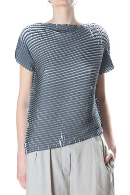 grid pleated asymmetric top with colored surface print - ISSEY MIYAKE 