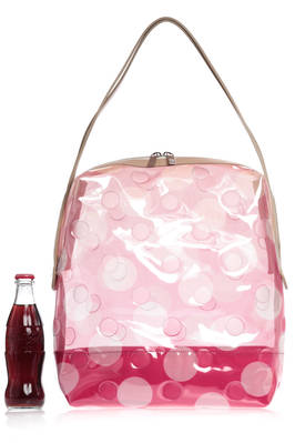 Semi-stiff bowling bag in transparent polyvinyl chloride with big polka dot a leather handles - PLEATS PLEASE Issey Miyake 