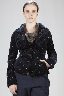 Short and fitted-at-the-waist jacket in cotton smooth velvet with floral print  - 267