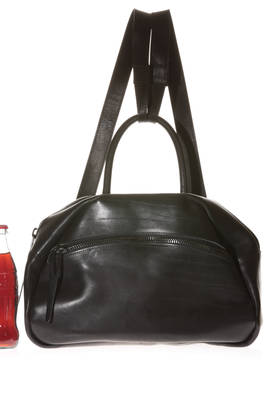 trapezoidal 'geoid' stiff bag with rounded edgings in 'rubberized' calf leather - NICO UYTTERHAEGEN 