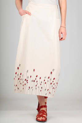 longuette skirt in wrinkled biological cotton canvas with poppies serigraphy  - 346