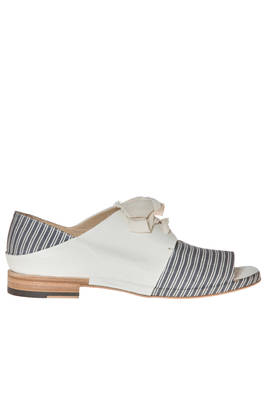 shoes with laces in solid colour cowhide leather and striped cotton canvas  - 350