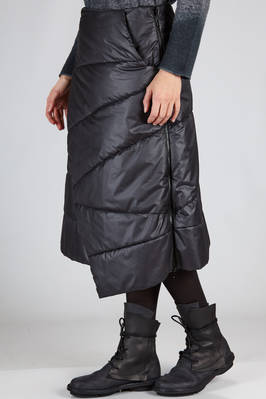 asymmetrical calf length skirt in shiny polyester canvas, padded in polyester - FISHFASH 