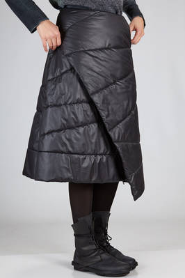 asymmetrical calf length skirt in shiny polyester canvas, padded in polyester - FISHFASH 