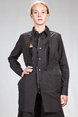 long and wide shirt in cotton poplin with matelassé decoration on the front and polyester rouche  - 48