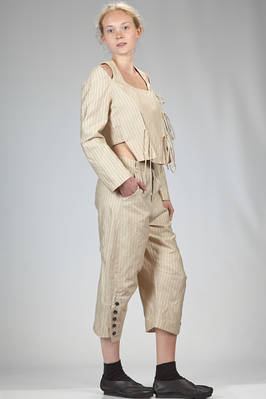 spencer short jacket in cotton canvas, modal, linen and mulberry silk with vertical stripes and braided metallic thread - RENLI SU 