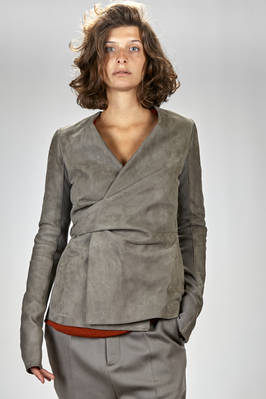 giacca al fianco in pelle blister scamosciata, parti in maglia di lana a costine strette, foderata in cupro - RICK OWENS 