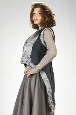 ‘haute couture’ gilet in wool, polyester and silk jacquard with floral print slightly shinny - MARC LE BIHAN 