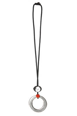 long necklace with large irregular silver ring and lichy ball  - 364