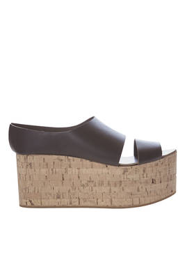 high heel cork wedge sandals, cowhide leather  - 195