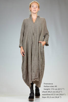 long, wide dress in pied-de-poul washed wool gauze - DANIELA GREGIS 