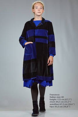 under-the-knee coat in cotton smooth velvet with horizontal bicolor stripes - DANIELA GREGIS 