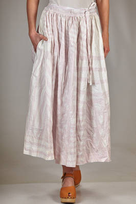 wide longuette skirt in light washed cotton canvas with tone-on-tone striped and checked effect print  - 195