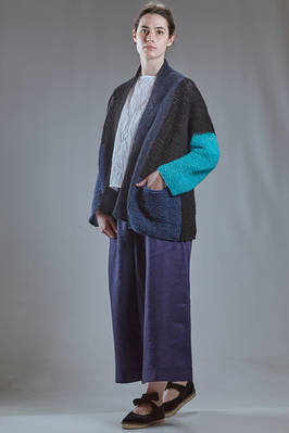 cardigan lungo e ampio in maglia lavorata a ferri a blocchi di lino e cotone di diversi colori - DANIELA GREGIS 