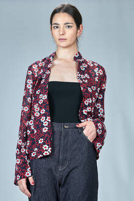 hip length shirt-jacket in polyester georgette with pois and flowers pattern  - 157