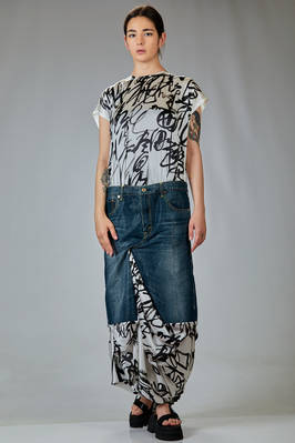 long 'sculpture' dress with brushed graffiti printed silk base and 'Levi's vintage' 5-pocket denim skirt  - 74