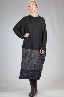 long and wide dress in wool stocking stitch and crinkled bicolor polyester - SHU MORIYAMA 