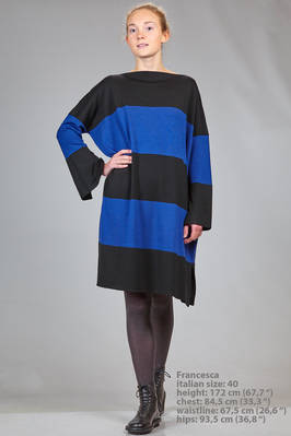 wide calf length dress in horizontal bicolor stripes wool stockinette stitch  - 195