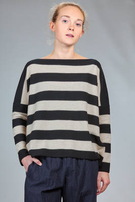 hip-length sweater in bicolor stripes cashmere stockinette stitch  - 195