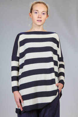 above knee length sweater in bicolor stripes cashmere stockinette stitch  - 195