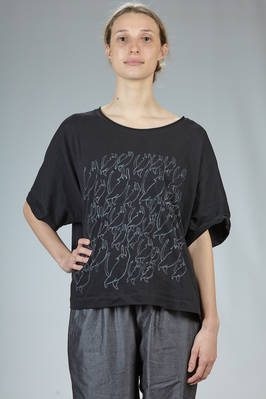 hip length shirt in cotton jersey with 'cats' drawing  - 123