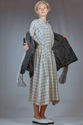 abito longuette in tela di cotone lavato con check a camiceria - FORME D' EXPRESSION 