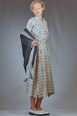 abito longuette in tela di cotone lavato con check a camiceria - FORME D' EXPRESSION 