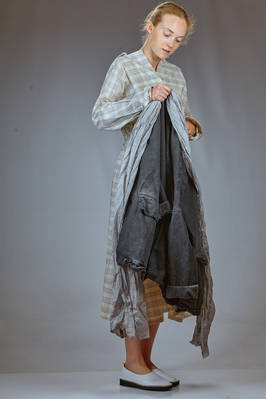abito longuette in tela di cotone lavato con check a camiceria - FORME D' EXPRESSION 