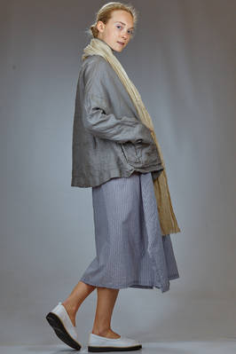 longuette dress in cotton and silk muslin with shirt stripe - FORME D' EXPRESSION 